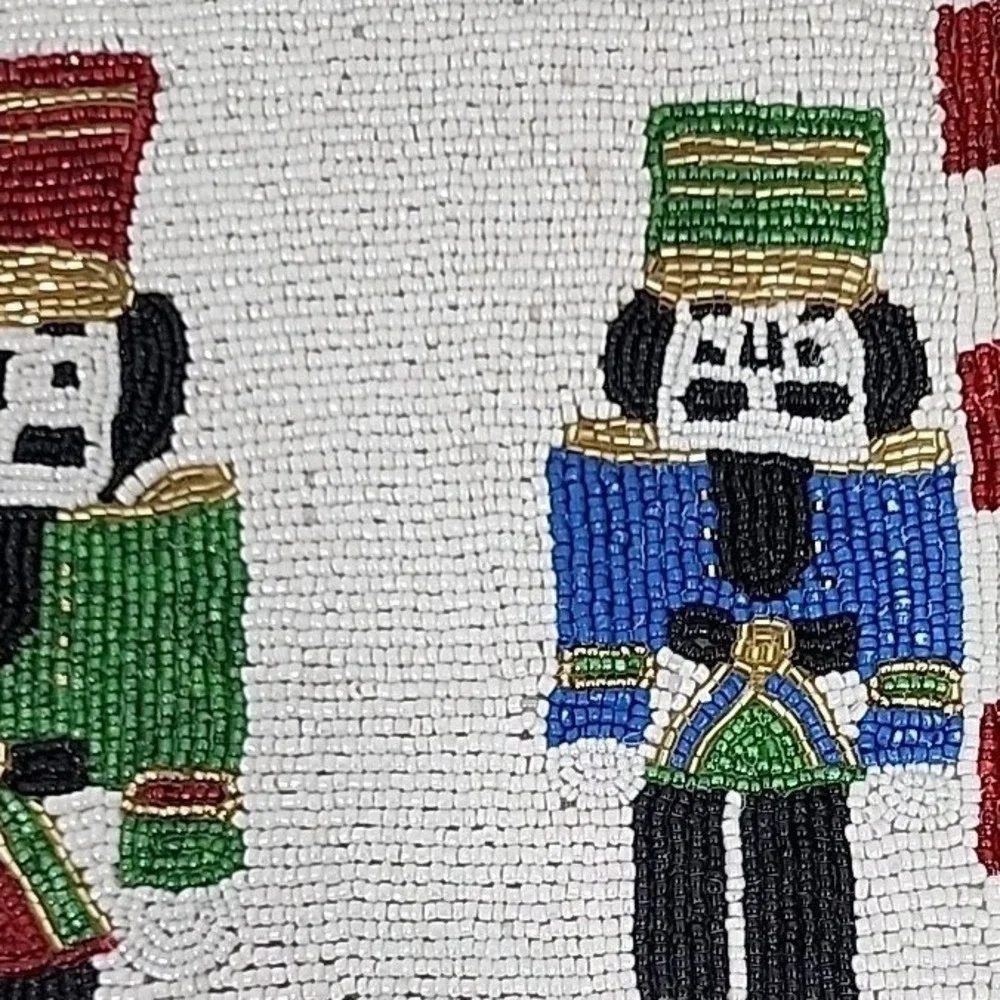 Beaded Nutcracker Christmas Placemat Table Charger Centerpiece Red Square 14 in